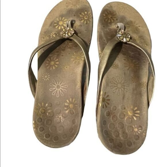 Vionic Womens Gold Floral Flip-Flops With Embellished Strap Size 8 Comfortable A - Picture 7 of 7